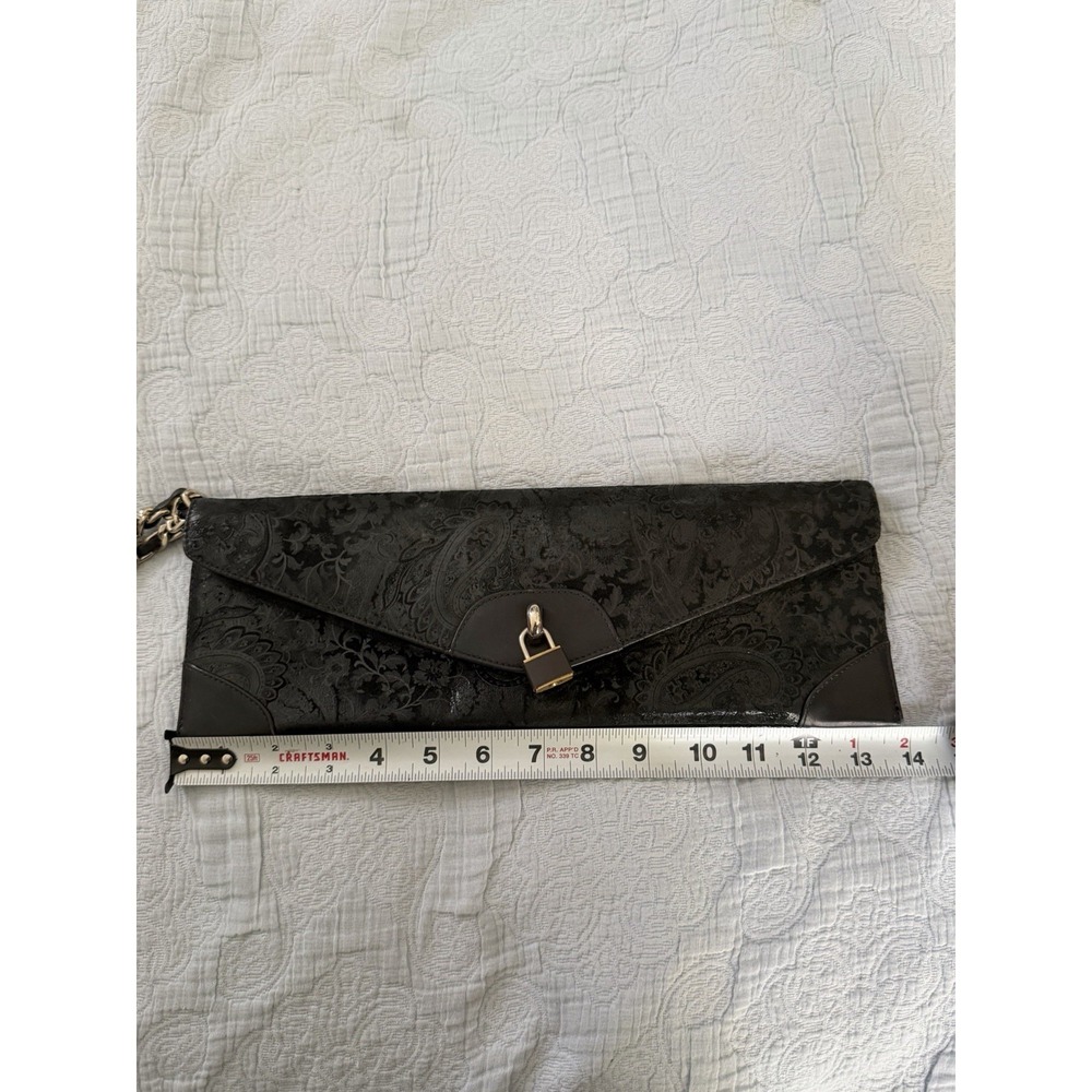 Miss Mak Vintage 90s Boho Y2K Black Leather Padlock Paisley Chain Clutch Bag - Picture 8 of 10